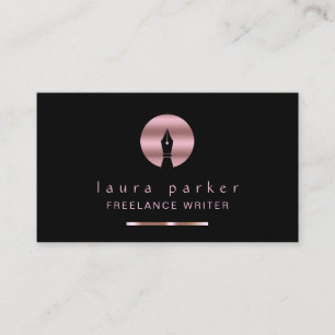 Writer Nib Rose Gold Freelance Author Elegant Business Card