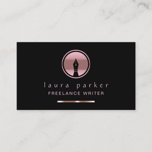 Writer Nib Rose Gold Freelance Author Elegant Business Card (Front)