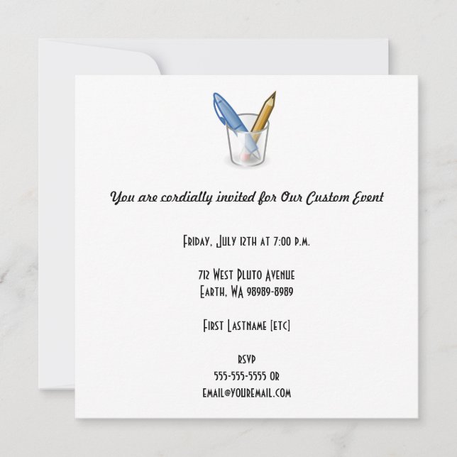 Writer Pen Pencil Cup Invitation (Front)