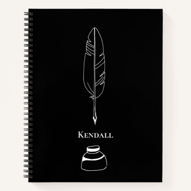Writer Quill Feather Minimalist Black Personalised Notebook (Front)