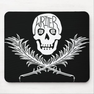 Writer Skull and Crossbones Quills White Mouse Pad