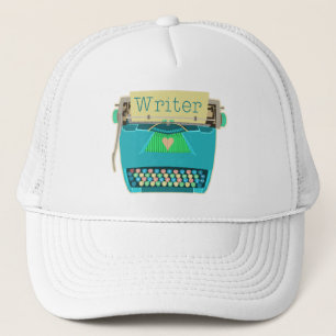 Writer Typewriter Cute Retro Modern Aqua Blue Trucker Hat
