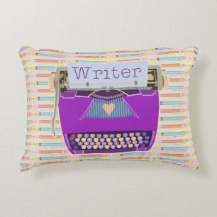 Writer Typewriter Cute Retro Modern Purple Decorative Cushion