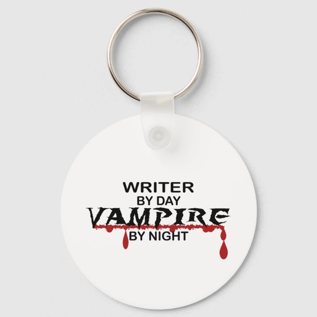 Writer Vampire by Night Key Ring (Front)