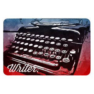 Writer Vintage Typewriter Blue Red Pop Art Magnet