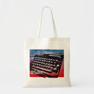 Writer with Typewriter Blue Red Pop Art Tote Bag
