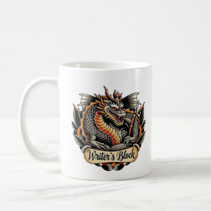 Writer's block dragon tattoo writing humour author coffee mug