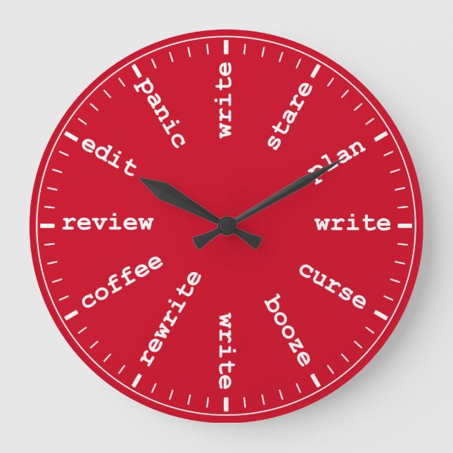 Writer's Clock Funny Author Writer Clock in Red (Front)