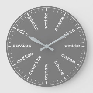 Writer's Clock - Whimsical Writing Joke in Grey