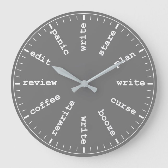 Writer's Clock - Whimsical Writing Joke in Grey (Front)