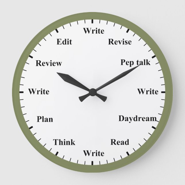 Writer's Clock - Writing Job Fun Olive Green Clock (Front)