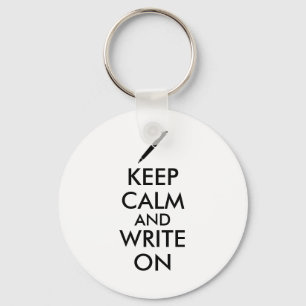 Writers Gifts Keep Calm and Write On Pen Custom Key Ring