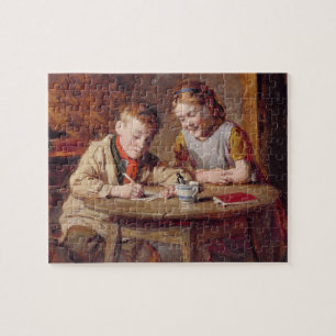 Writing a Letter (oil on panel) Jigsaw Puzzle