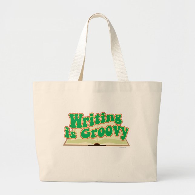 Writing Is Groovy Retro Author Cartoon Fun Large Tote Bag (Front)