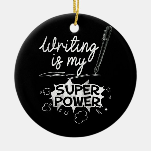 Writing Superpower Superhero Writers and Authors Q Ceramic Ornament (Front)
