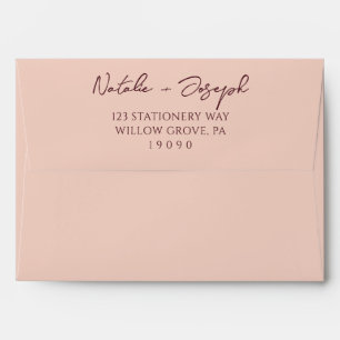 Written Burgundy Cream Whimsical Retro Wedding Envelope