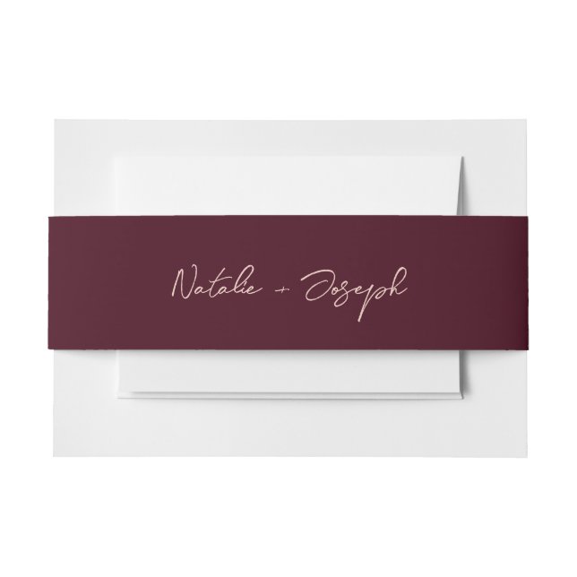  Written Deep Burgundy Retro Whimsical Wedding Invitation Belly Band (Front Example)