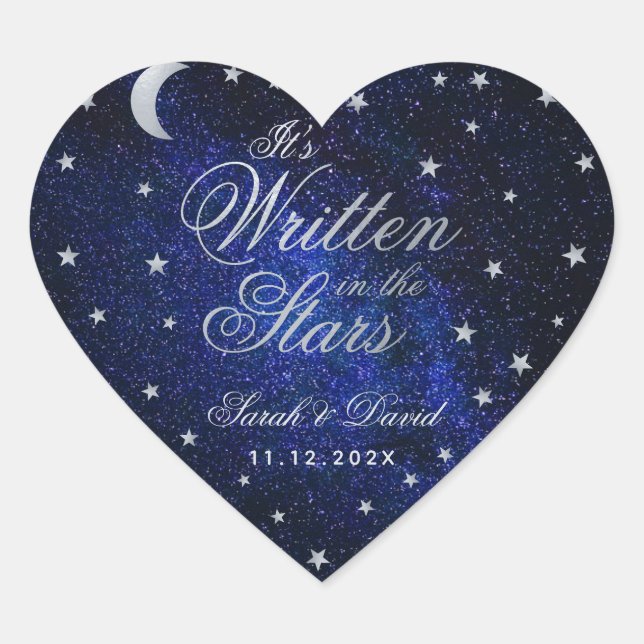 Written in the Stars Celestial Wedding Silver Moon Heart Sticker (Front)
