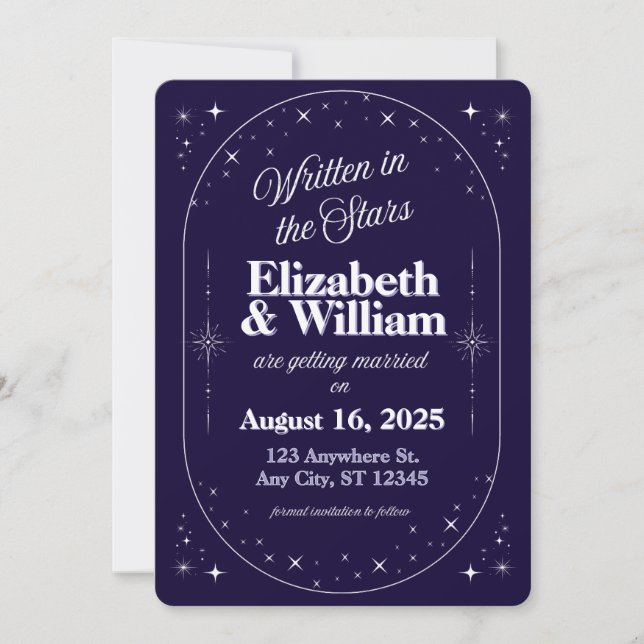 "Written in the Stars" Celestial Whimsical Save The Date (Front)