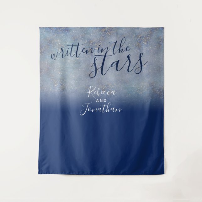 Written in the Stars Navy Galaxy Wedding Backdrop Tapestry (Front)