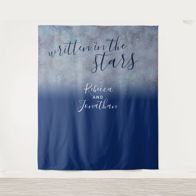 Written in the Stars Navy Galaxy Wedding Tapestry (Front)