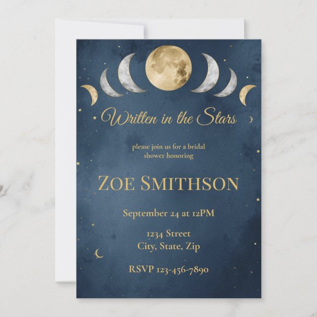 Written in the Stars | Navy & Gold Celestial Brida Invitation (Front)
