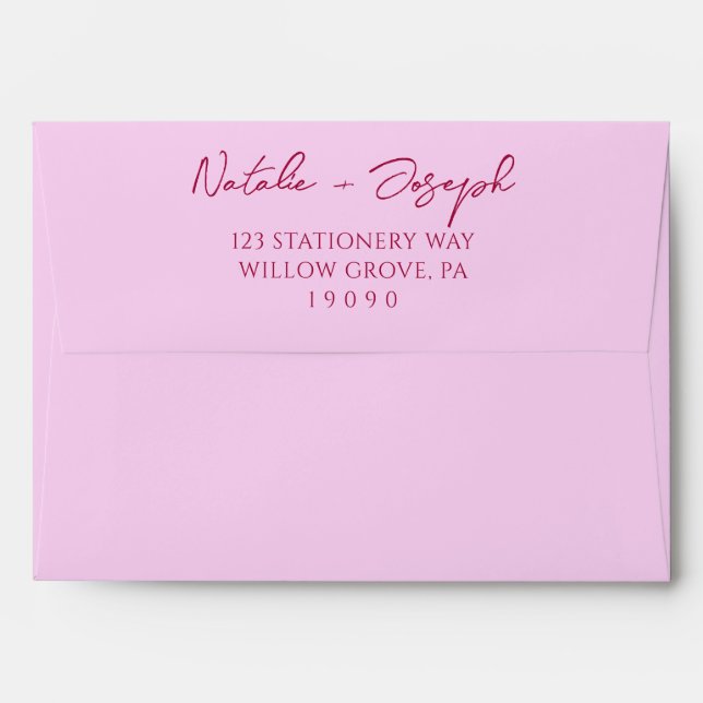 Written Raspberry Pink Whimsical Retro Wedding Envelope (Back (Top Flap))