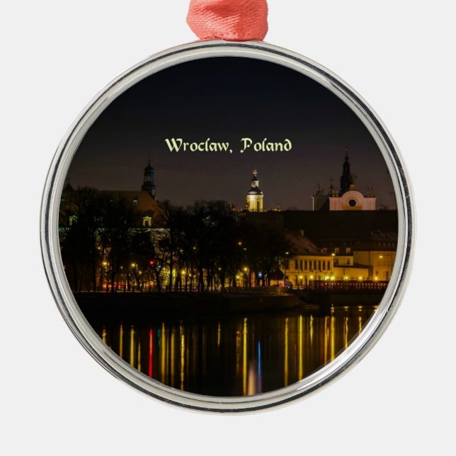 Wroclaw, Poland cityscape photograph, twilight, Metal Ornament (Front)