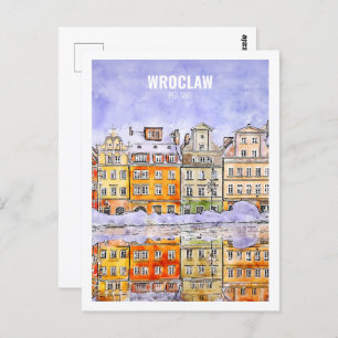 Wroclaw Poland Famous Travel Watercolor Sketch Postcard