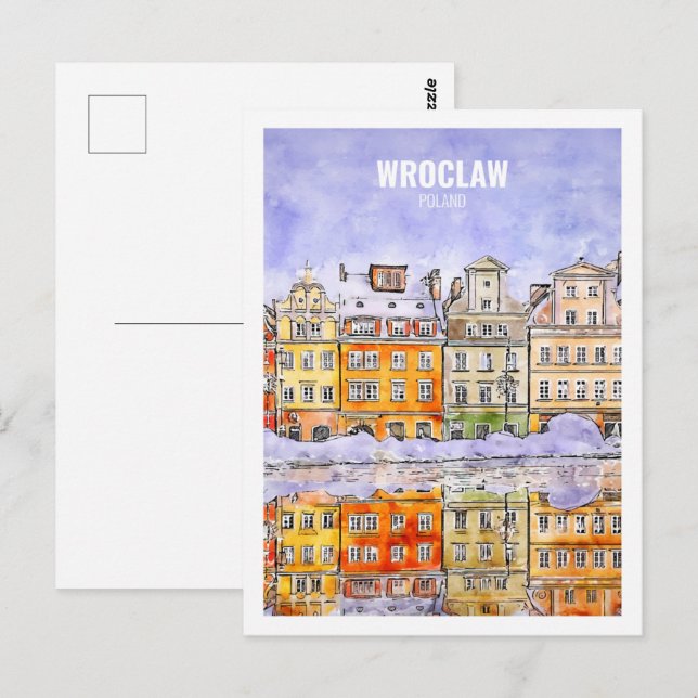 Wroclaw Poland Famous Travel Watercolor Sketch Postcard (Front/Back)