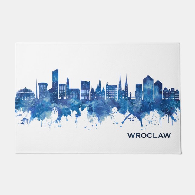 Wroclaw Poland Skyline Blue Doormat (Front)