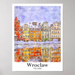 Wroclaw Poland Travel Watercolor Sketch Hand Drawn Poster