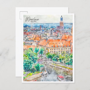 Wroclaw Poland vintage travel watercolor Postcard