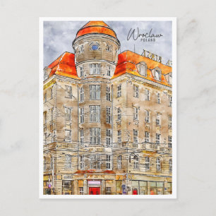 Wroclaw Poland vintage travel watercolor Postcard