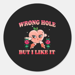 Wrong Hole Peach Naughty Cartoon Retro Adult Humor Classic Round Sticker
