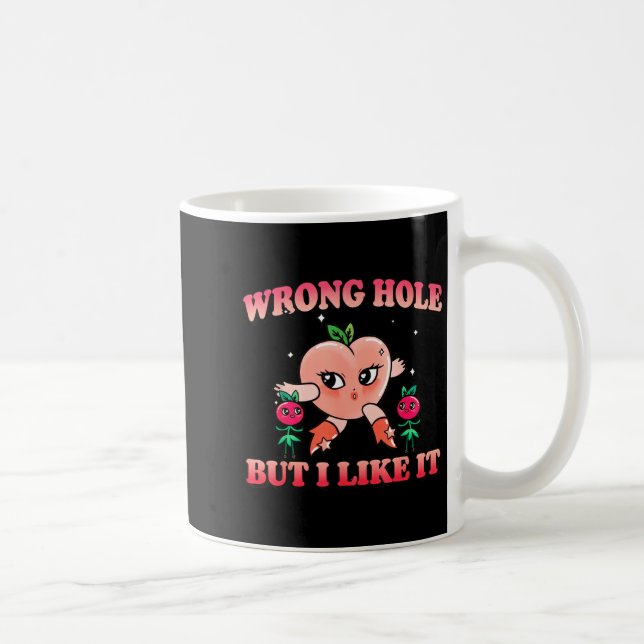 Wrong Hole Peach Naughty Cartoon Retro Adult Humor Coffee Mug (Right)