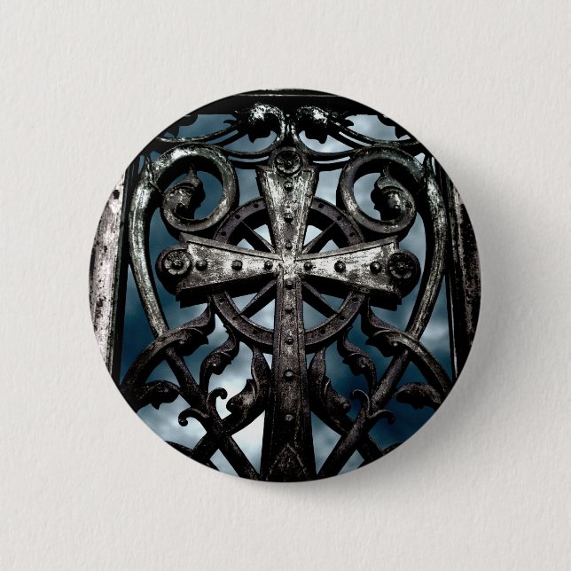 Wrought iron cross 6 cm round badge (Front)