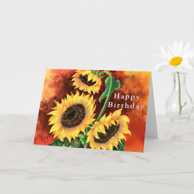 Wstercolor Sunflower Birthday Card (Small Plant)