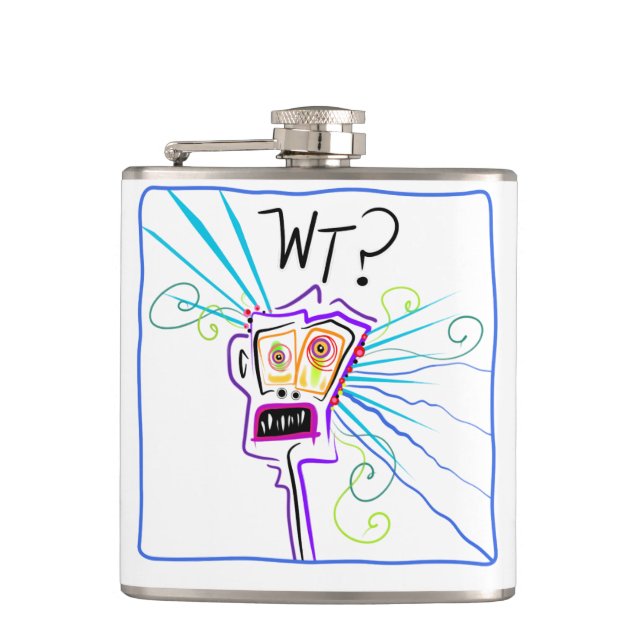 WT? WHAT THE ?? EMOJI Meemogie Hip Flask (Front)