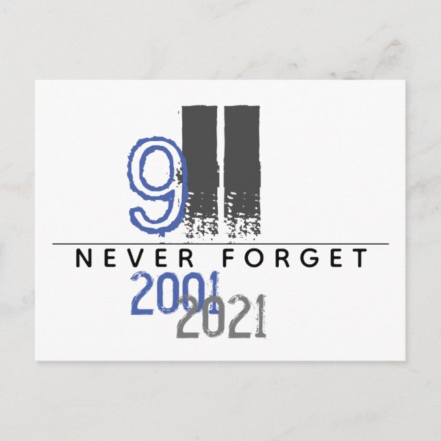 WTC 911 Grey Never Forget 20th Anniversary Postcard (Front)