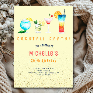 Wtercolor Cocktail birthday party for adults Invitation