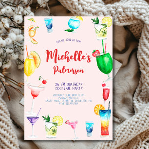 Wtercolor Cocktail birthday party for adults Invitation