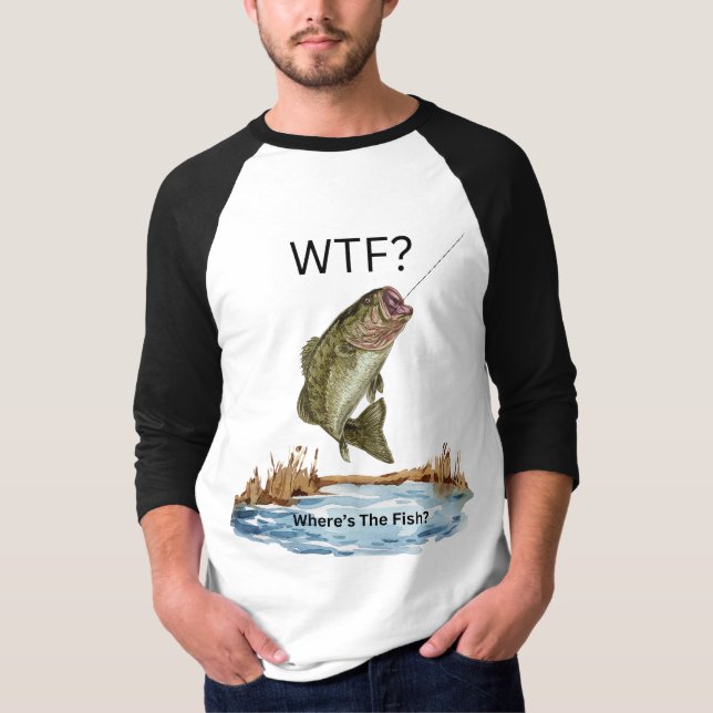 WTF? Where’s The Fish? Funny men's t-shirt (Front)