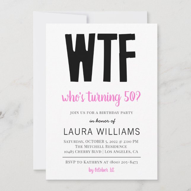 WTF Who's Turning 50? Birthday Invitation (Front)