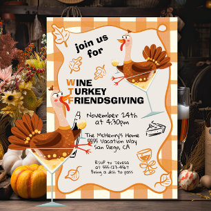 WTF Wine Turkey Friendsgiving Thanksgiving Invitation