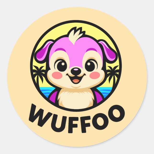 Wuffoo Adventures Cute Kawaii Puppy animation  Classic Round Sticker (Front)