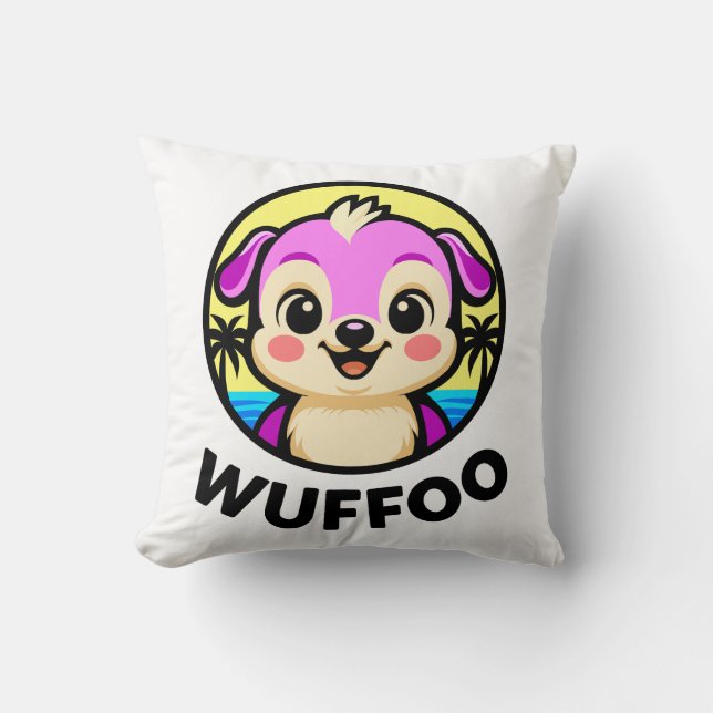 Wuffoo Adventures Cute Kawaii Puppy animation logo Cushion (Front)