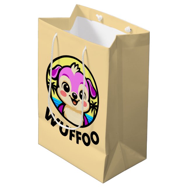 Wuffoo Adventures Cute Kawaii Puppy animation logo Medium Gift Bag (Front Angled)