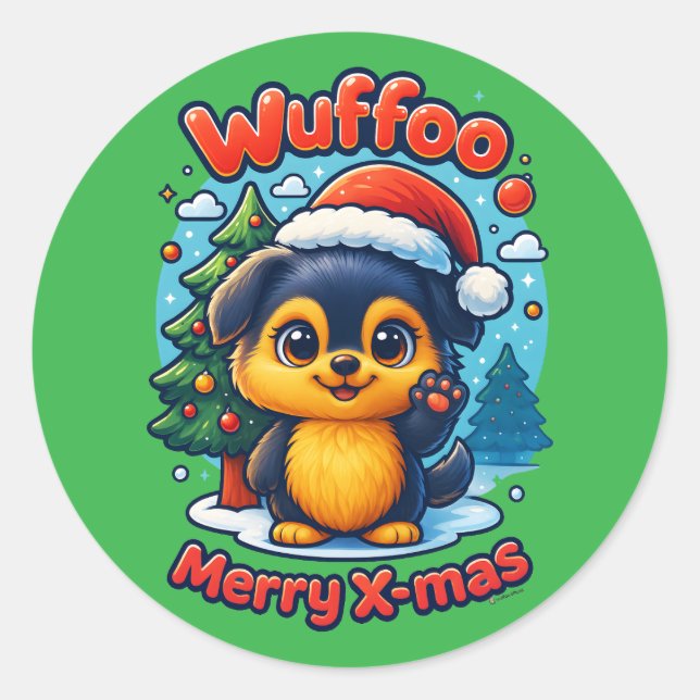 Wuffoo Molli Merry X-mas Kawaii 3D Holiday Classic Round Sticker (Front)
