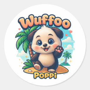 Wuffoo Poppi Cute Kawaii Puppy Tropical Island Classic Round Sticker